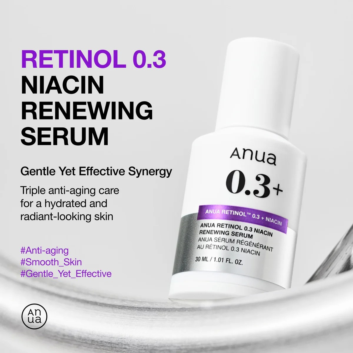 Anua Nano Retinol 0.3% + Niacin Renewing Serum Anti-aging with hydration