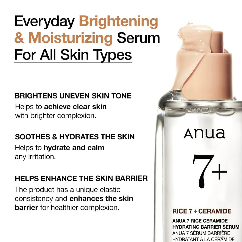 Anua Rice Ceramide 7 Hydrating Barrier Serum fragrance free, Non comedogenic
